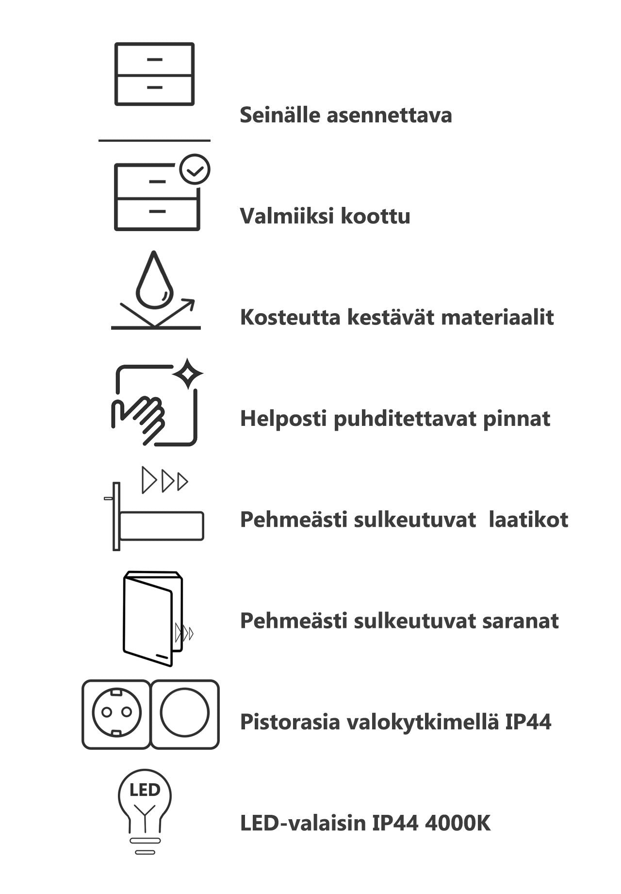Korkeakaappi Kiba Bari 30 hyllyllä ja vetolaatikolla, väri valkoinen