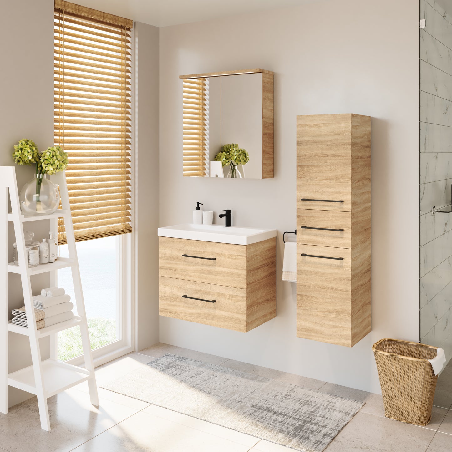 Peilikaappi Kiba Look 60 led-valolipalla, pistorasialla. Väri tammi