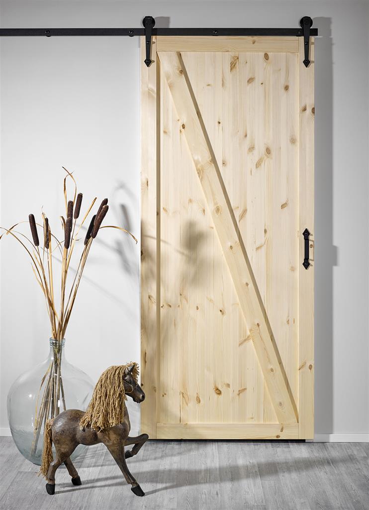 Tilanjakoliukuovi Loft lev. 93cm, mustat tyylikkäät metalliset pintahelat. Puuvalmis mäntyovi