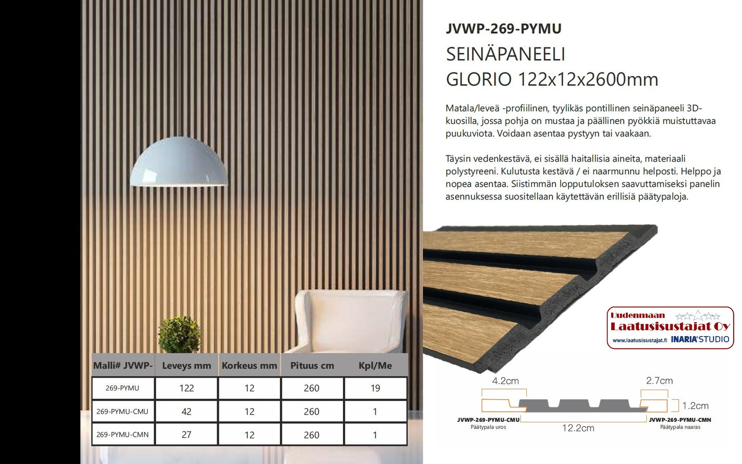 Rimaseinäpaneelin PÄÄTYKPL /NAARAS Glorio 269 tammi/musta 27 x 12 x 2600