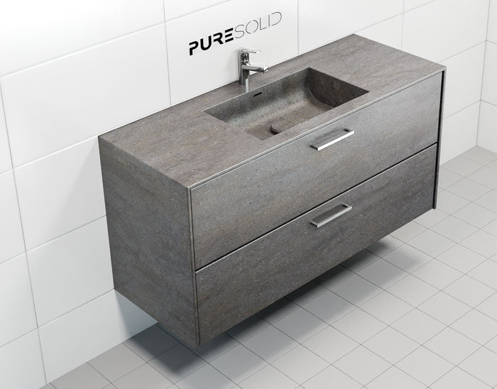 Puresolid-allaslaatikosto Sharp L lev. 600mm, syv. 400mm, kahdella laatikolla, Clasier White -valkoinen, rst-vetimin.