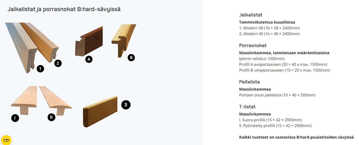 B:hard-listat, T-lista Pyöritetty profiili (15x42) massiivitammi sävytettynä, tuotekuva T-lista 2. (Kopio)