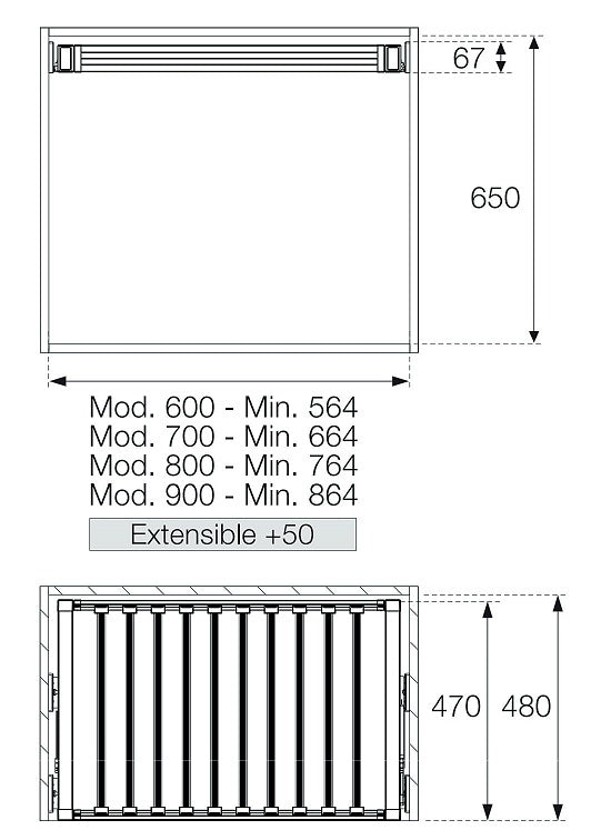 Housuteline ulosvedettävä M60, väri antrasiitti leveyteen 564mm-600mm