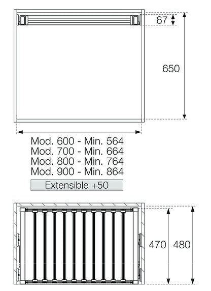 Housuteline ulosvedettävä M60, väri antrasiitti leveyteen 564mm-600mm