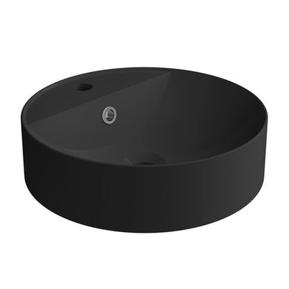 Malja-allas pyöreä musta valumarmoria halk. 40cm, hana- ja ylivuotoreiällä