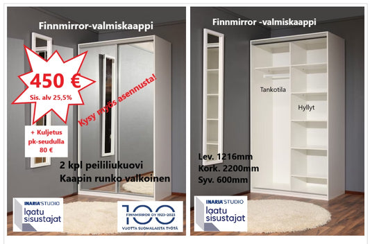 Liukuovikaappi peileillä lev. 121,6 cm  Finnmirror