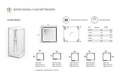 Suihkukaappi Macro Design Flow Front Koko: 91x91x198. Valkoiset profiilit ja kirkkaat lasit.