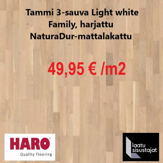 Parketti Haro  tammi 3-sauva vaalea Light white  mattalakattu, Haro 548548