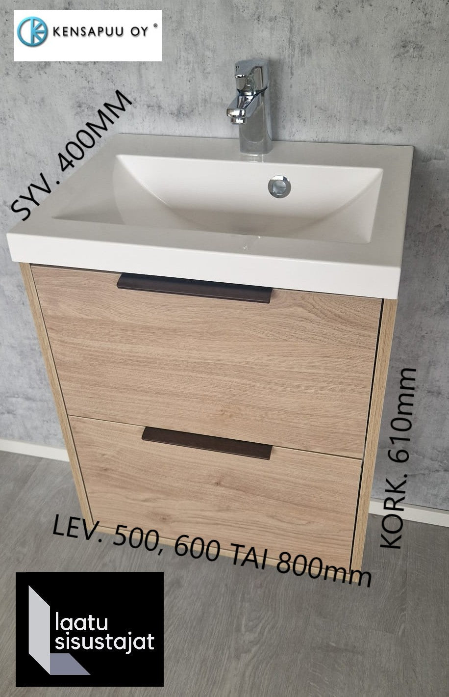 Allaslaatikosto PUR, lev. 800mm, Tammilaminaatti, mustat listavetimet. Vedenkestävä
