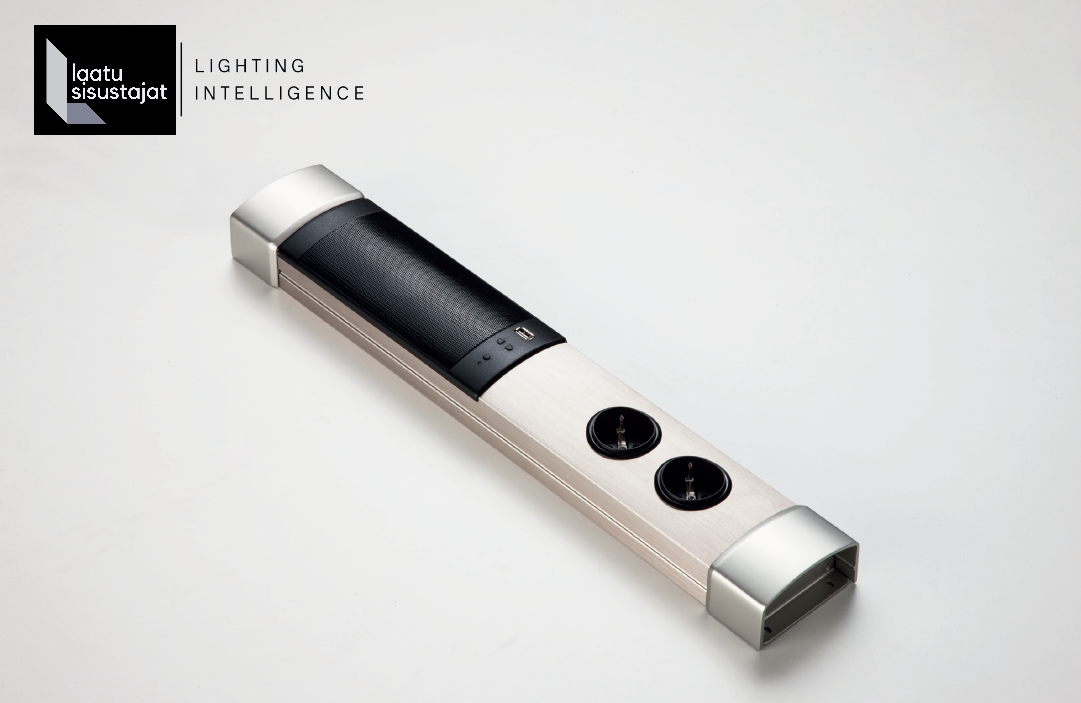 Pistorasia bluetooth-kaiuttimella TOKI, 2 kpl schuko pistorasia ja 1 kpl USB-portti