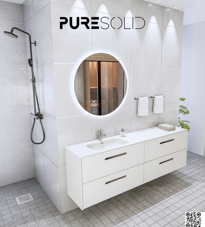 Puresolid-allaslaatikosto Sharp L lev. 600mm, syv. 400mm, kahdella laatikolla, Clasier White -valkoinen, rst-vetimin.