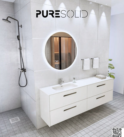 Puresolid-allaslaatikosto Sharp L lev. 600mm, syv. 400mm, kahdella laatikolla, Clasier White -valkoinen, rst-vetimin.