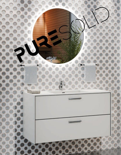 Puresolid-allaslaatikosto Sharp L lev. 900mm, syv. 400mm, kahdella laatikolla, Glacier White -valkoinen, rst-vetimin.