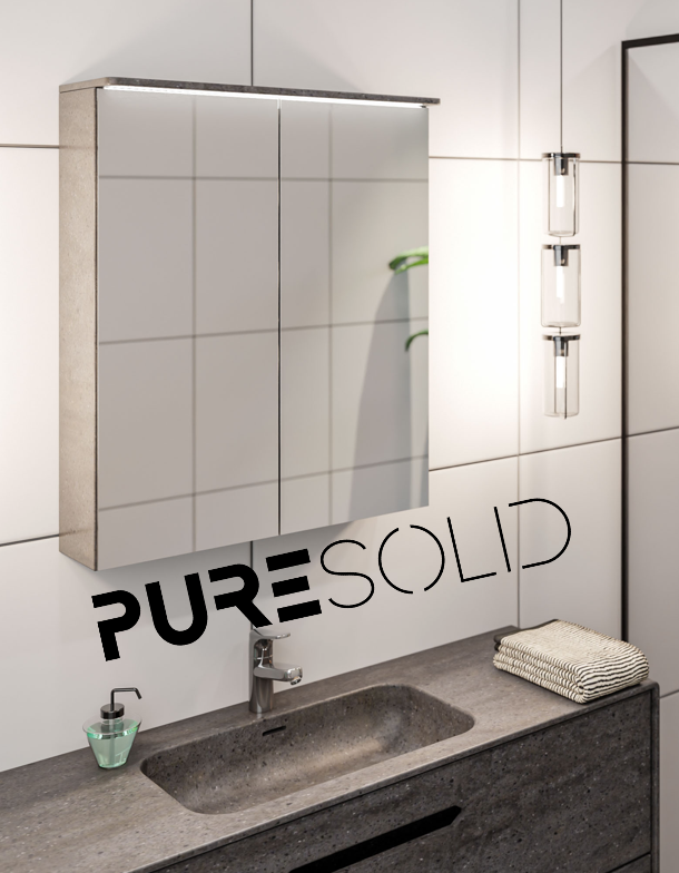 PureSolid -peilikaappi Top Mirror valolipalla ,lev. 500mm, Glacier white.