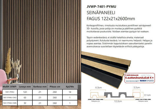 Rimaseinäpaneeli Fagus 7401 tammi / musta, 122cx 21x 2600mm