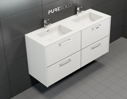 Puresolid-allaslaatikosto Sharp XL lev. 1200mm, syv. 400mm, 2:LLA ALTAALLA JA 4:LLÄ LAATIKOLLA Glacier White -valkoinen, rst-vetimin.