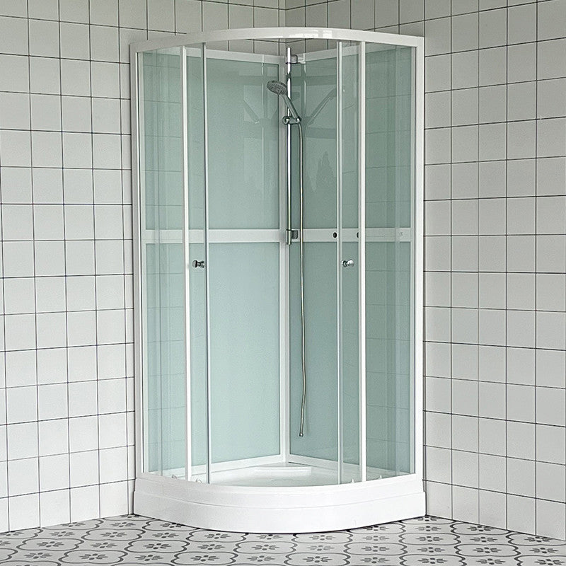 Suihkukaappi Luoto pyöreä 90x90cm, kirkkaat lasit ja valkoiset profiilit