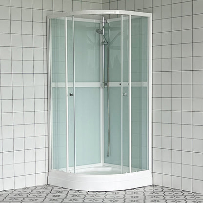 Suihkukaappi Luoto pyöreä 90x90cm, kirkkaat lasit ja valkoiset profiilit